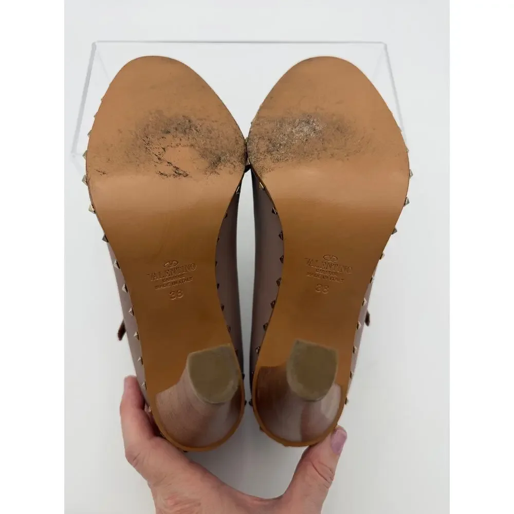 Valentino Soul Lovestud Rockstud Mary Janes Pumps Pink Leather Size 38 / 8
